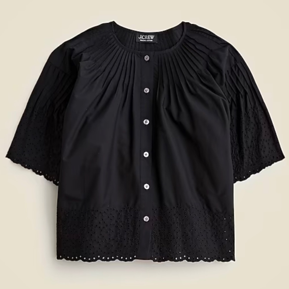 J.Crew Jolie top in eyelet cotton poplin Black XXS NWT